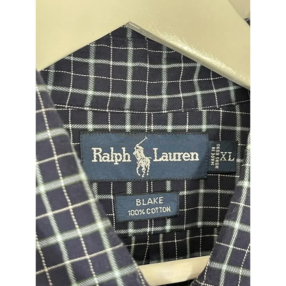 Polo Ralph Lauren Shirt Mens XL Plaid Button Up Blue Long Sleeve Cotton N13